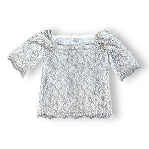 Ecru White Floral Lace Blouse Off Shoulder 3/4 Sleeve Top Womens S